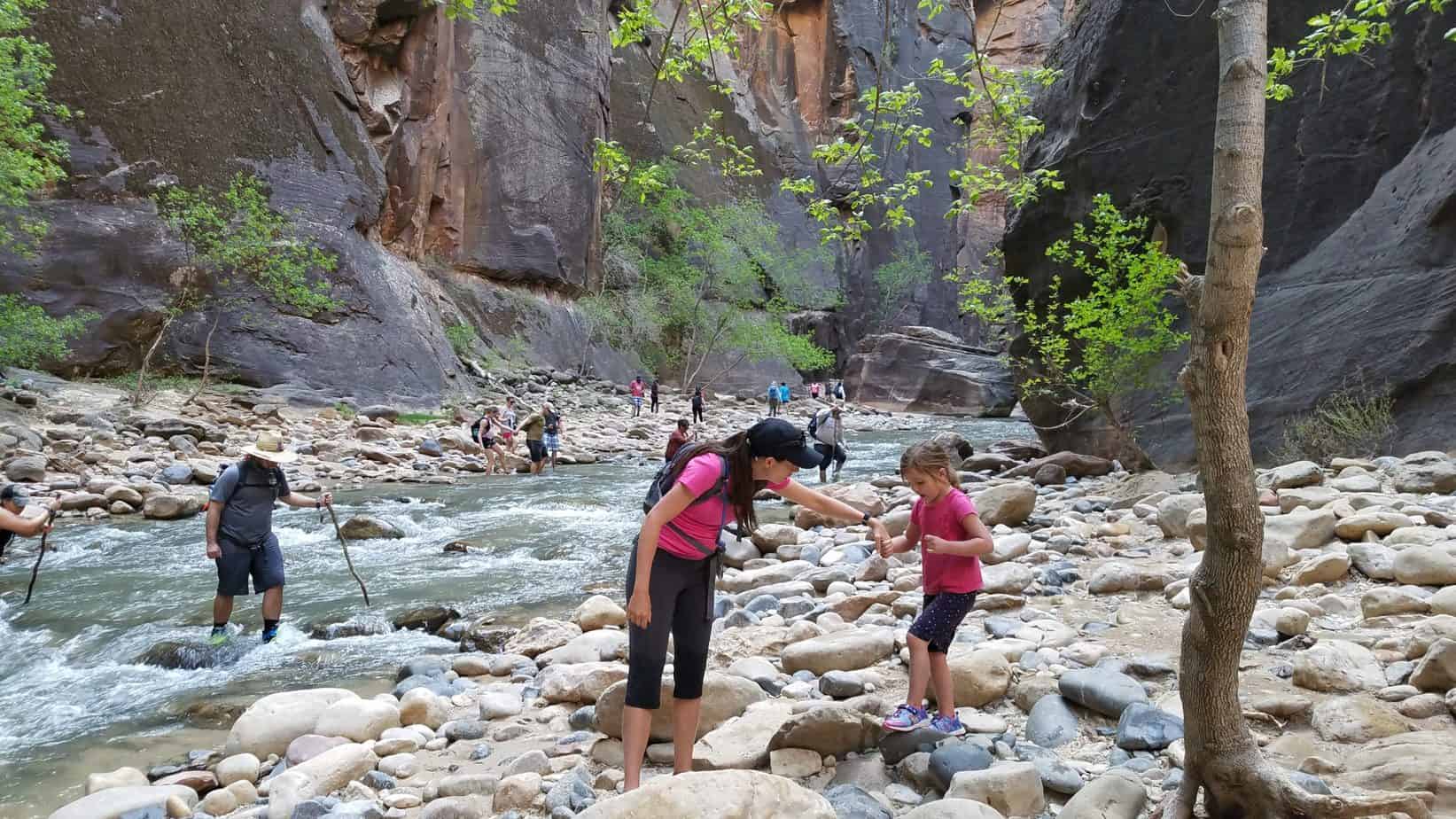 Crossing the virgin river in the narrows